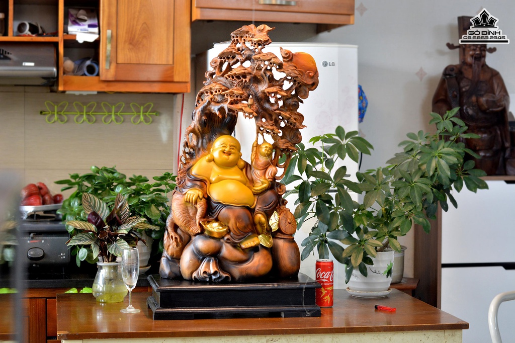 Tượng Phật Di Lặc Gỗ Bách Xanh Cao 88 Ngang 36 Sâu 20 (cm) 1