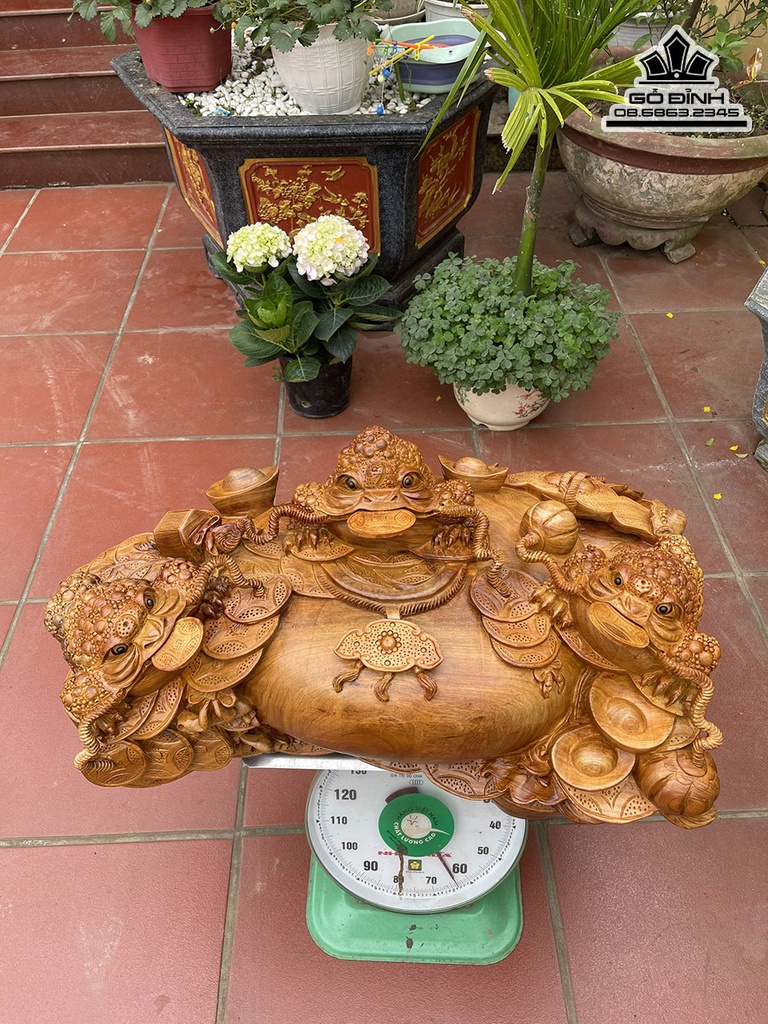 Tượng Cóc (Tam Cóc) Chấn Chum Gỗ Hương Cao 36 Ngang 86 Sâu 50 (cm)3