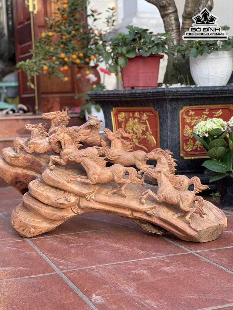 Tượng Ngựa (Bát Mã) Gỗ Hương Cao 55 Ngang 100 Sâu 33 (cm) 1