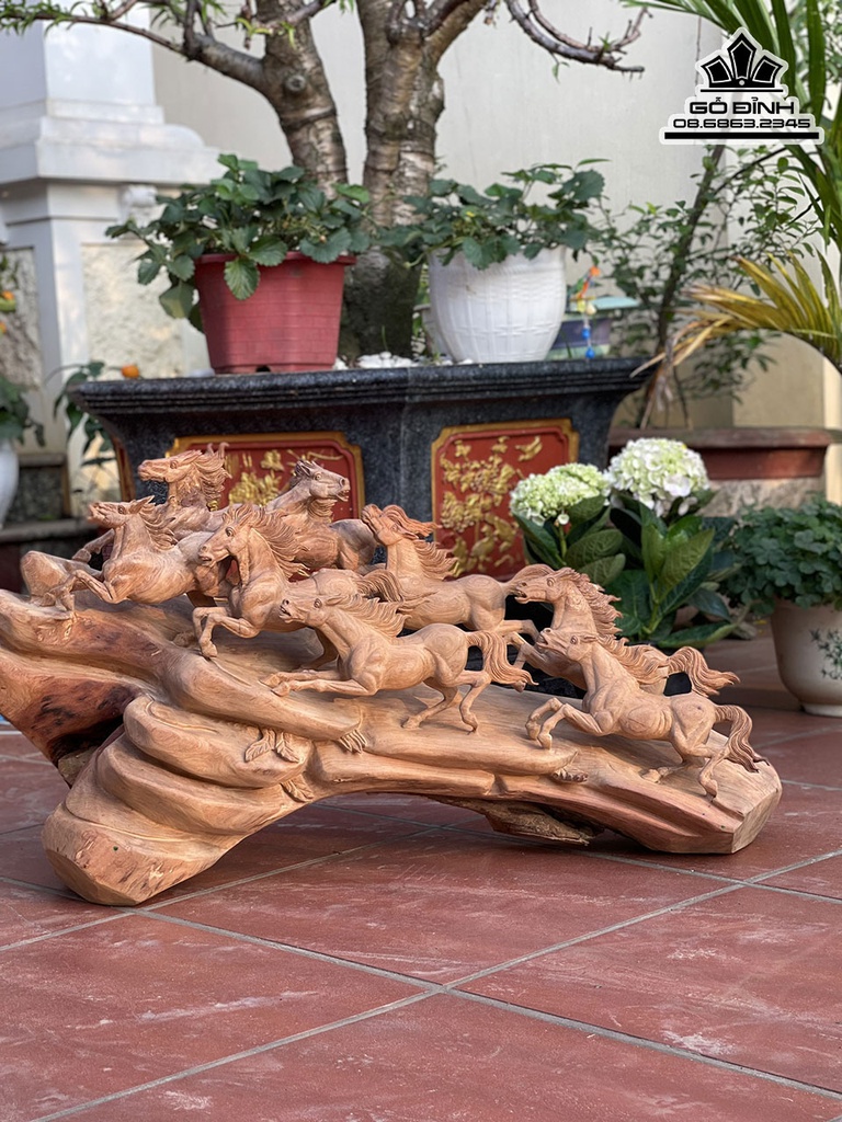 Tượng Ngựa (Bát Mã) Gỗ Hương Cao 55 Ngang 100 Sâu 33 (cm) 2