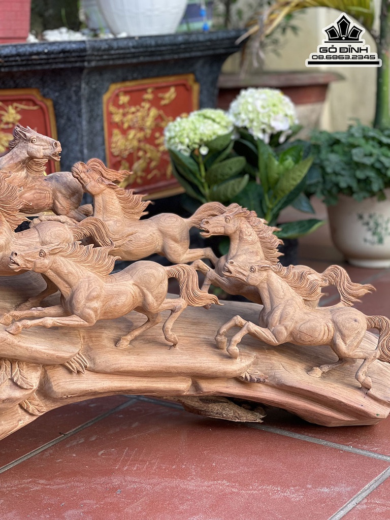 Tượng Ngựa (Bát Mã) Gỗ Hương Cao 55 Ngang 100 Sâu 33 (cm)6