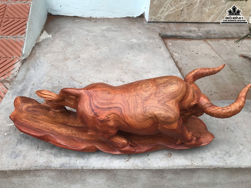 Tượng Bò Tót Gỗ Hương Gia Lai Cao 20 Ngang 56 Sâu 15 (cm) 0