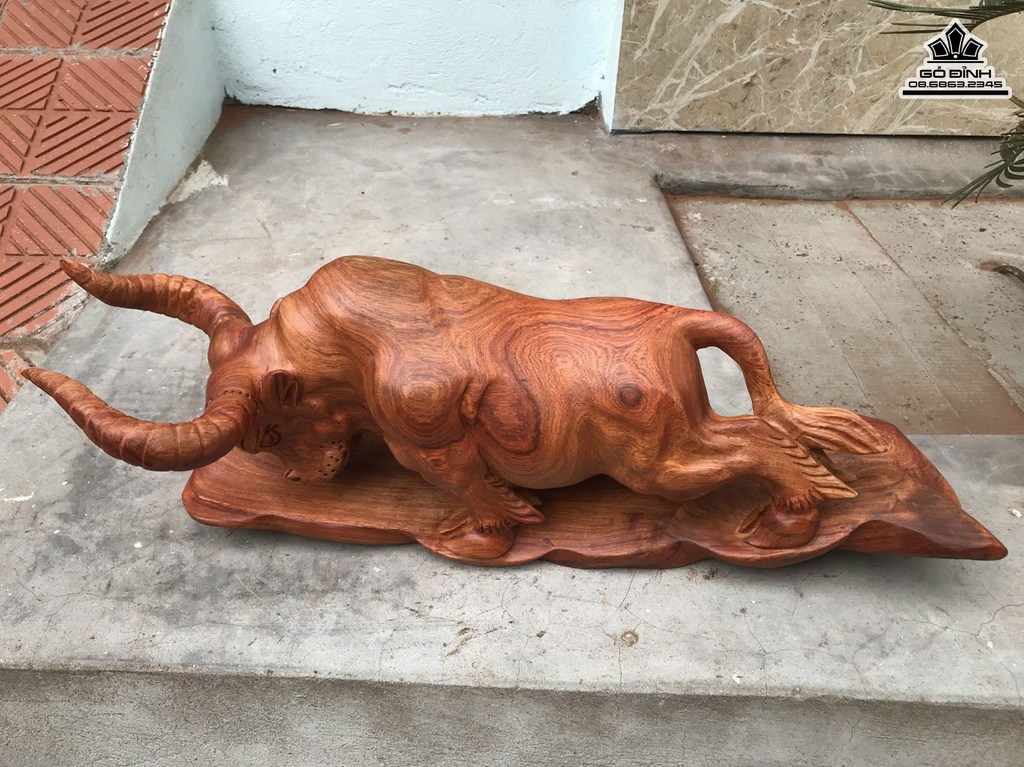 Tượng Bò Tót Gỗ Hương Gia Lai Cao 20 Ngang 56 Sâu 15 (cm) 2