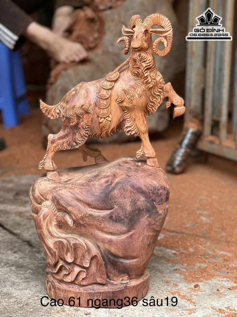 Tượng Nhất Dương Gỗ Hương Gia Lai Liền Khối Cao 61 Ngang 36 Sâu 19 (cm) 0