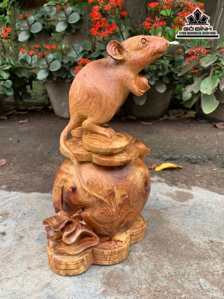 Tượng Chuột Gỗ Nu Hương Cao 30 Ngang 20 Sâu 14 (cm) 0
