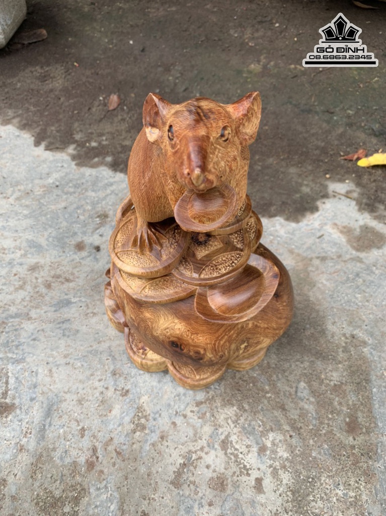 Tượng Chuột Gỗ Nu Hương Cao 30 Ngang 20 Sâu 14 (cm) 3