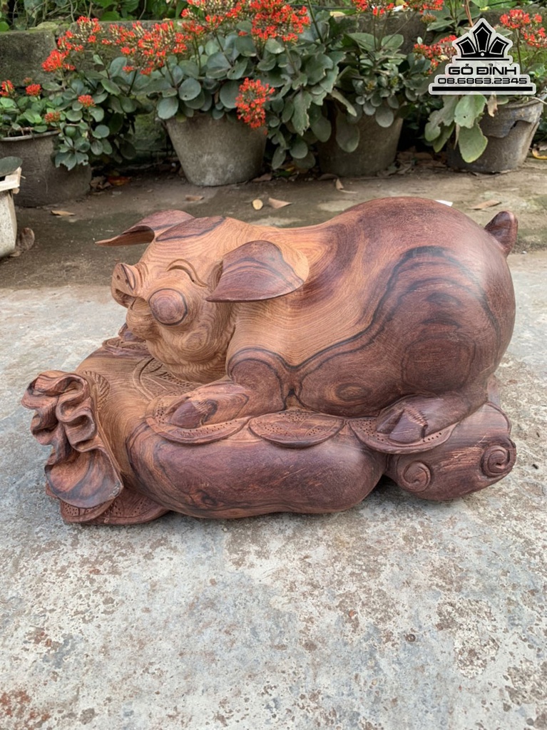Tượng heo Gỗ Cẩm Cao 22 Ngang 40 Sâu 30 (cm) 1
