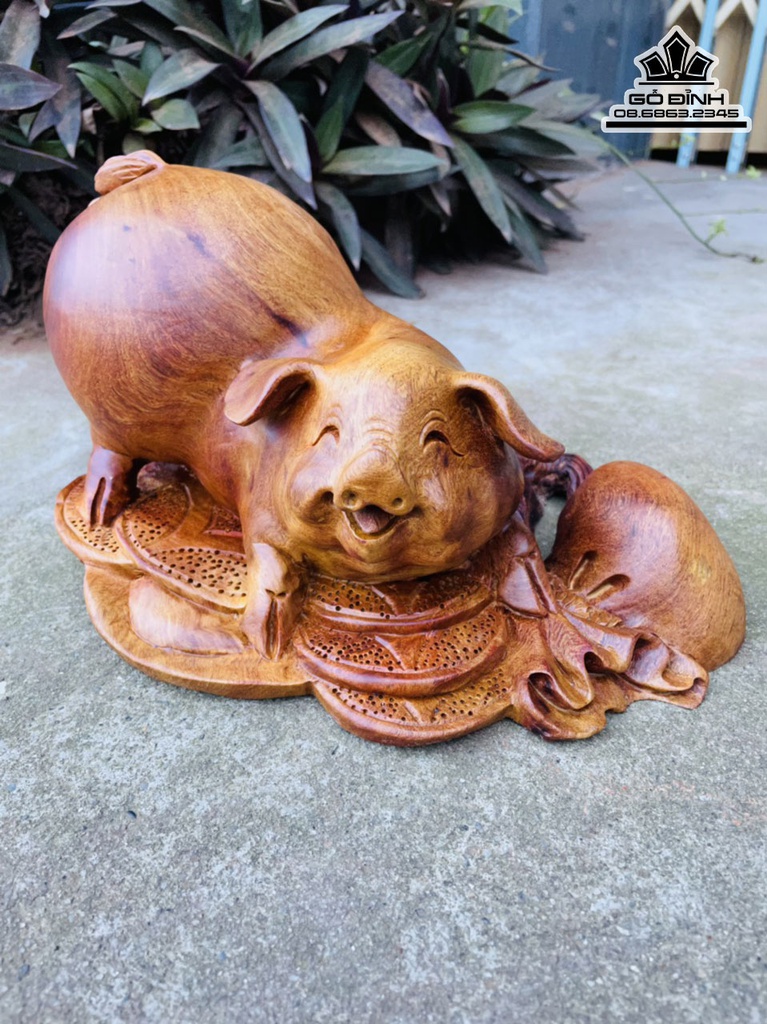 Tượng Heo Gỗ Hương Việt Cao 15 Ngang 29 Sâu 19 (cm) 3