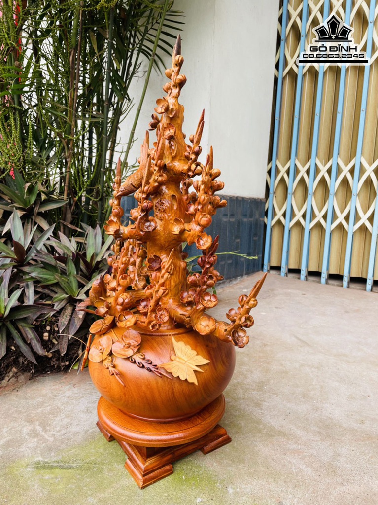 Bình Bông Mai Điểu Gỗ Hương Cao 76 Ngang 40 Sâu 28 (cm) 0