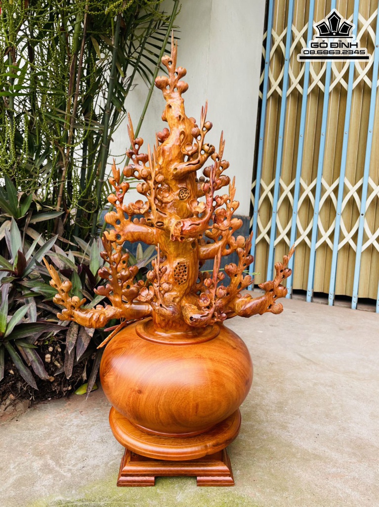 Bình Bông Mai Điểu Gỗ Hương Cao 76 Ngang 40 Sâu 28 (cm) 2