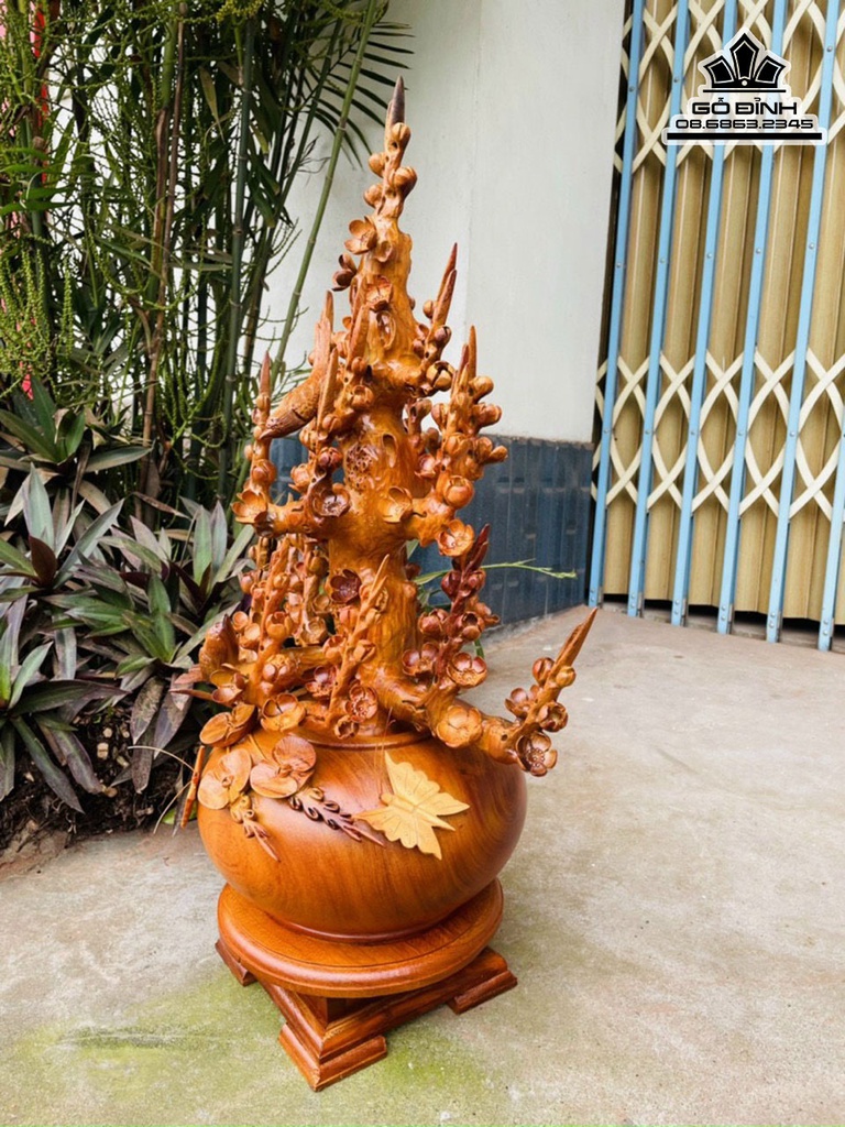 Bình Bông Mai Điểu Gỗ Hương Cao 76 Ngang 40 Sâu 28 (cm) 3