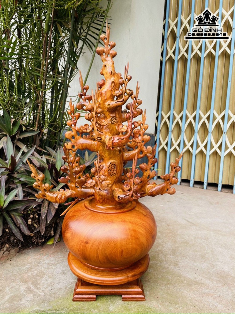 Bình Bông Mai Điểu Gỗ Hương Cao 76 Ngang 40 Sâu 28 (cm)5