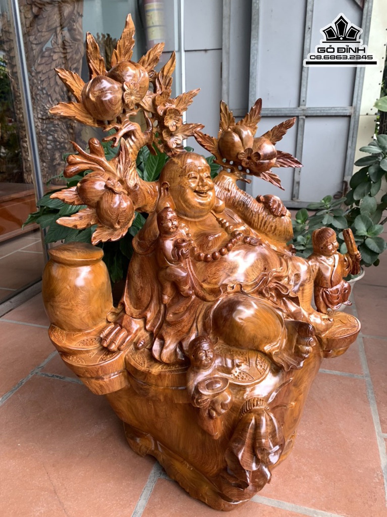 Tượng Phật Di Lặc Tam Phúc Gỗ Hương Cao 79 Ngang 62 Sâu 44 (cm) 0