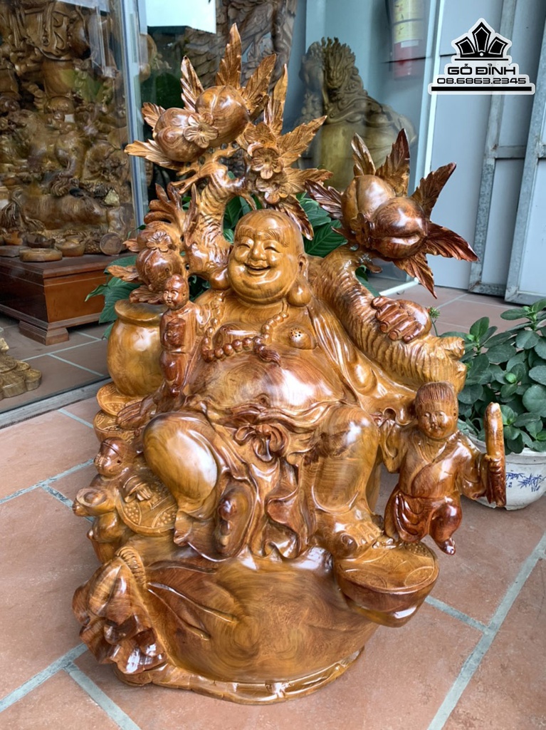 Tượng Phật Di Lặc Tam Phúc Gỗ Hương Cao 79 Ngang 62 Sâu 44 (cm) 2