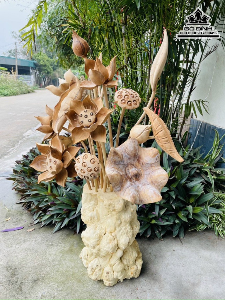 Bình Hoa Sen Gỗ Ngọc Am Cao 96 Ngang 60 Sâu 42 (cm) 0