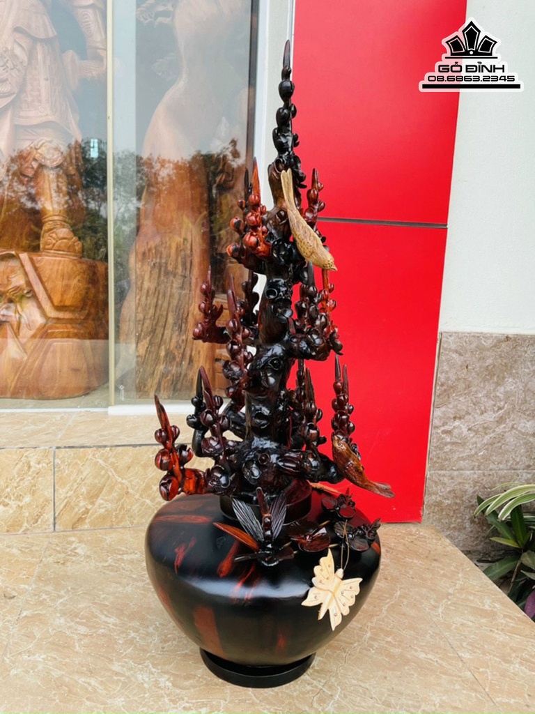 Bình Hoa Mai Gỗ Trắc Cao 80 Ngang 40 Sâu 30 (cm) 2