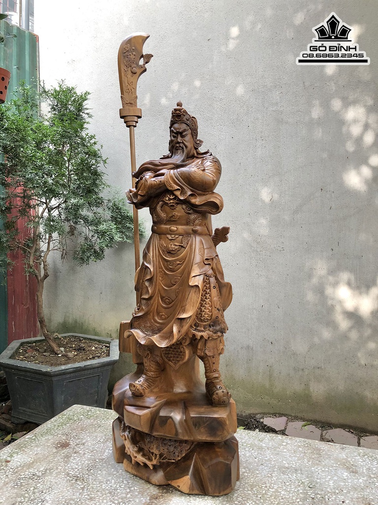 Tượng  Quan Công Gỗ Bách Xanh Cao 105 Ngang 42 Sâu 28 (cm) 2