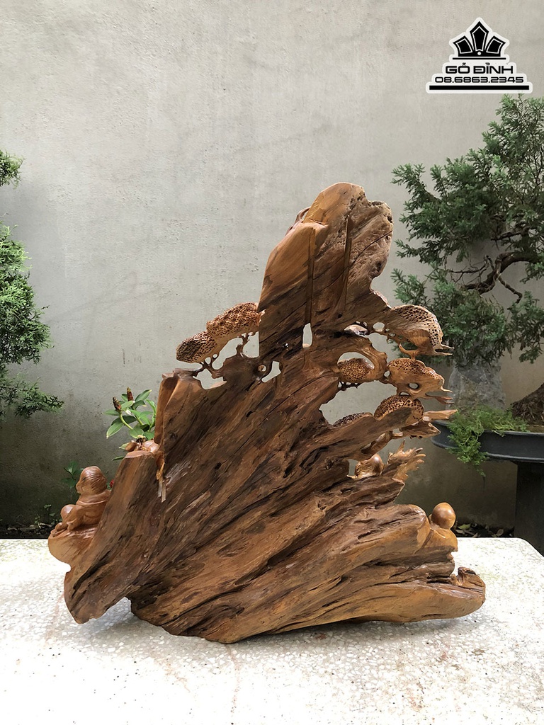 Tượng Phật Di Lặc Gỗ Bách Xanh Cao 68 Ngang 70 Sâu 30 (cm) 3