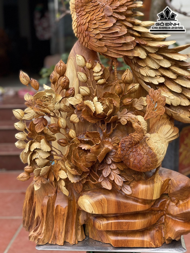 Tượng Song Phụng Uyên Ương Gỗ Hương Cao 93 Ngang 75 Sâu 30 (cm) 0