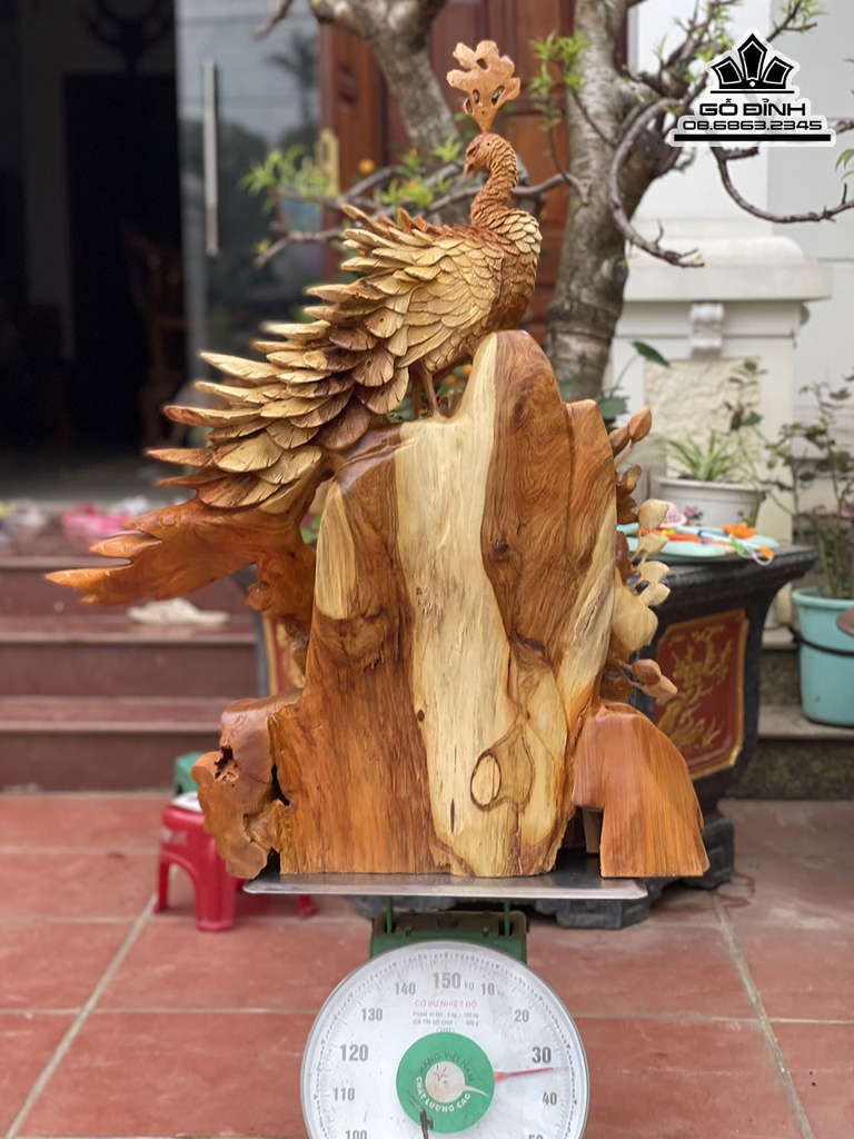 Tượng Song Phụng Uyên Ương Gỗ Hương Cao 93 Ngang 75 Sâu 30 (cm) 1