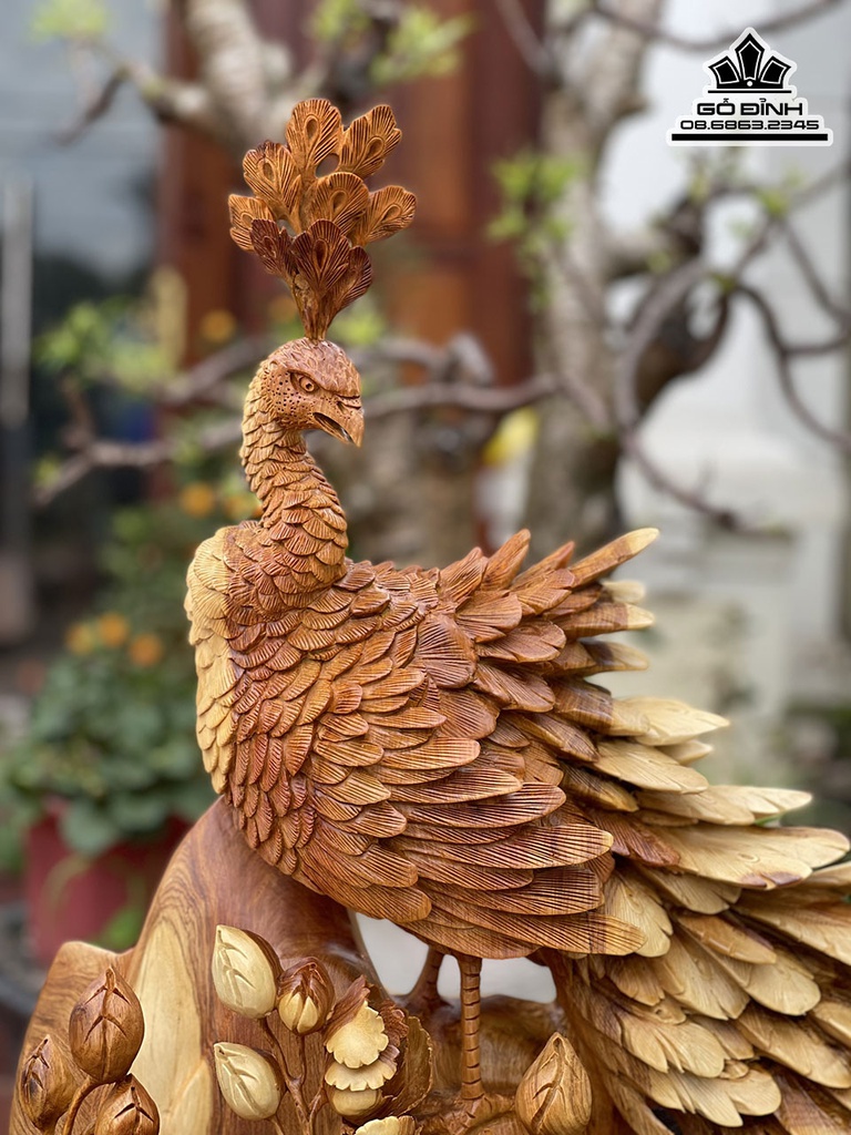 Tượng Song Phụng Uyên Ương Gỗ Hương Cao 93 Ngang 75 Sâu 30 (cm) 4