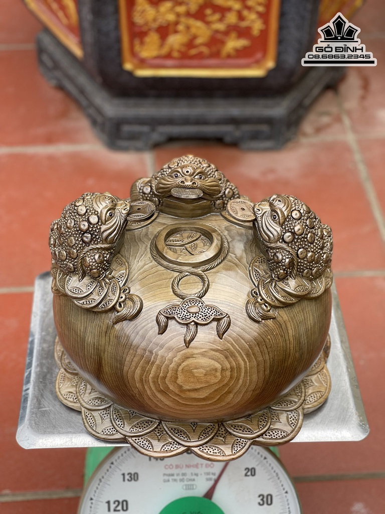 Tượng Cóc (Tam Cóc) Gỗ  Thủy Tùng Cao 26 Ngang 40 Sâu 40 (cm) 2