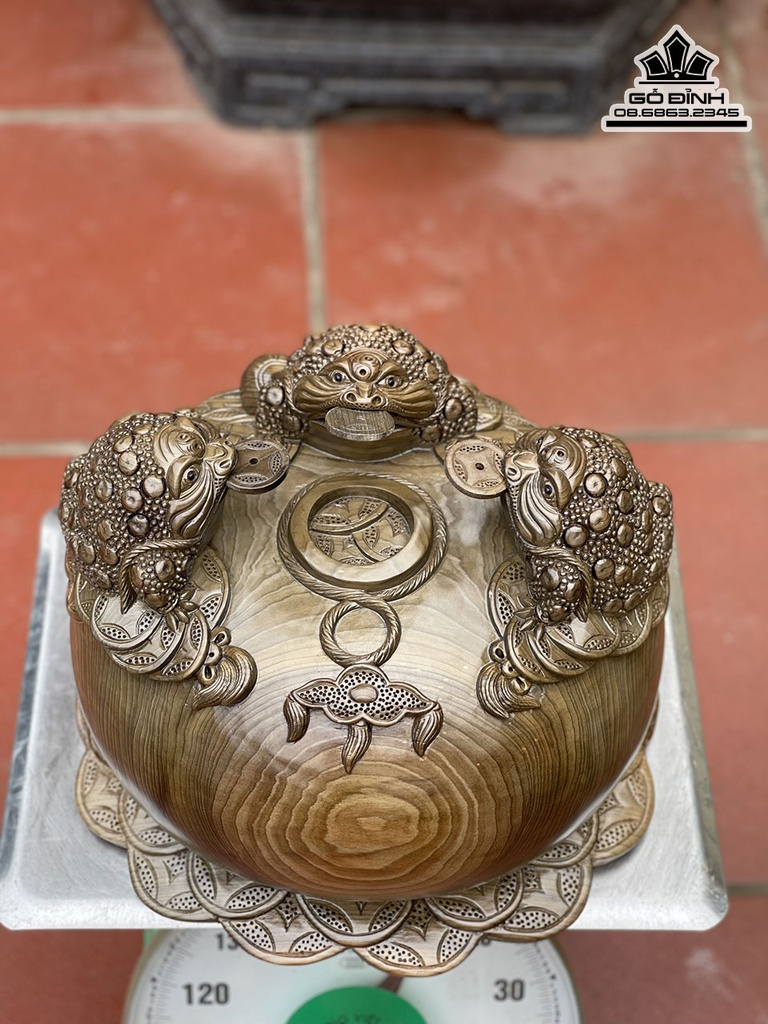 Tượng Cóc (Tam Cóc) Gỗ  Thủy Tùng Cao 26 Ngang 40 Sâu 40 (cm) 3