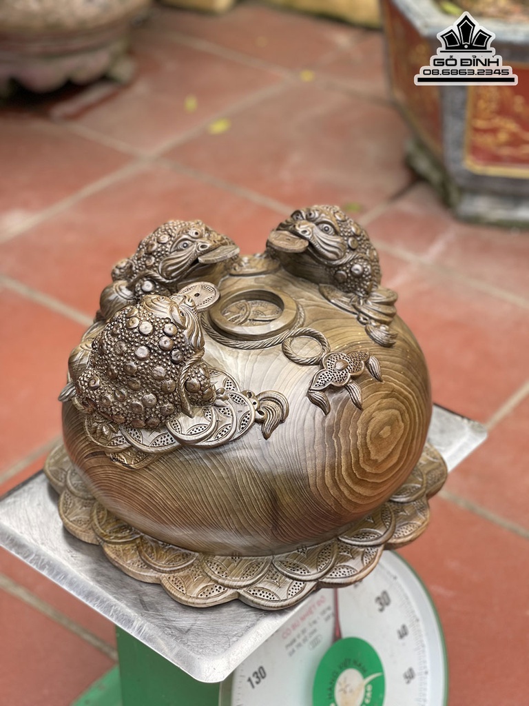 Tượng Cóc (Tam Cóc) Gỗ  Thủy Tùng Cao 26 Ngang 40 Sâu 40 (cm) 5