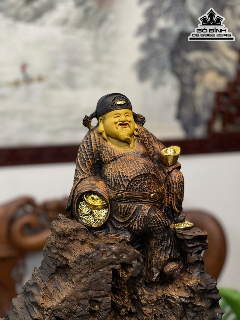 Tượng Thần Tài Gỗ Bách Xanh Cao 50 Ngang 38 Sâu 20 (cm) 2