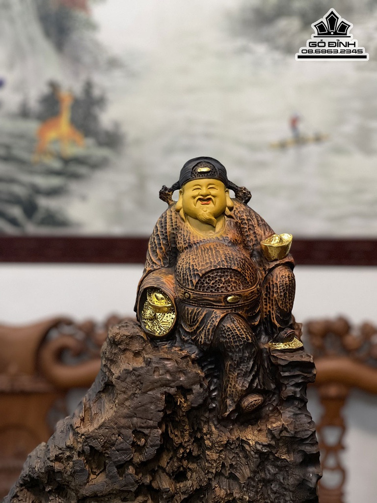 Tượng Thần Tài Gỗ Bách Xanh Cao 50 Ngang 38 Sâu 20 (cm) 3