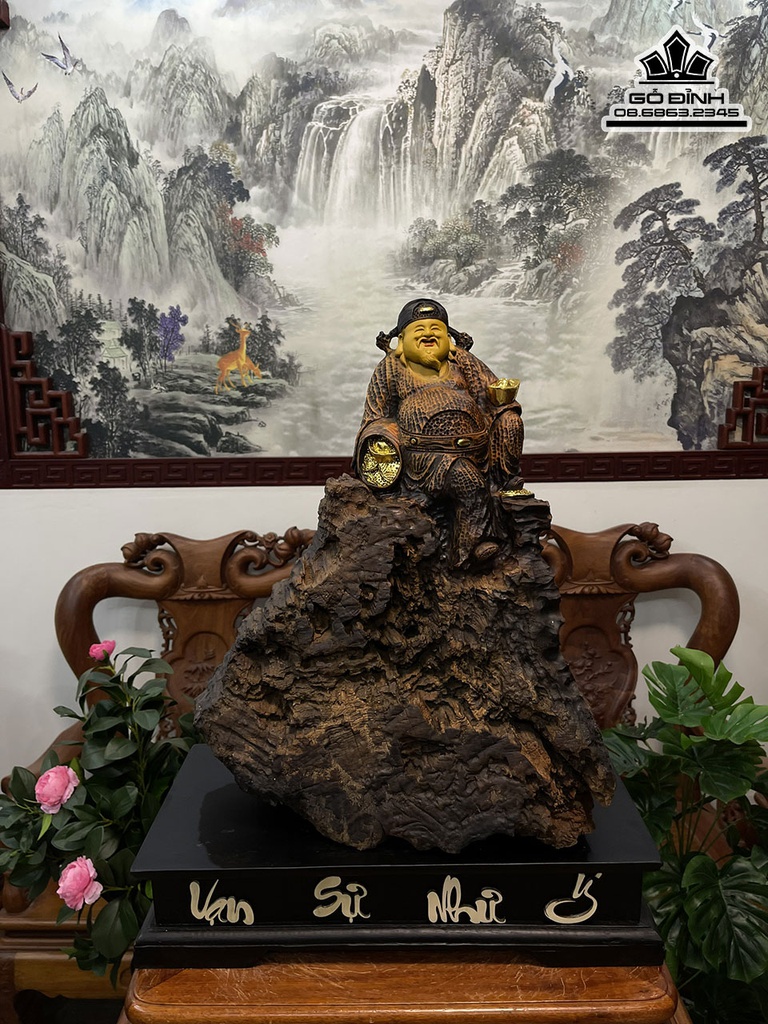 Tượng Thần Tài Gỗ Bách Xanh Cao 50 Ngang 38 Sâu 20 (cm) 4
