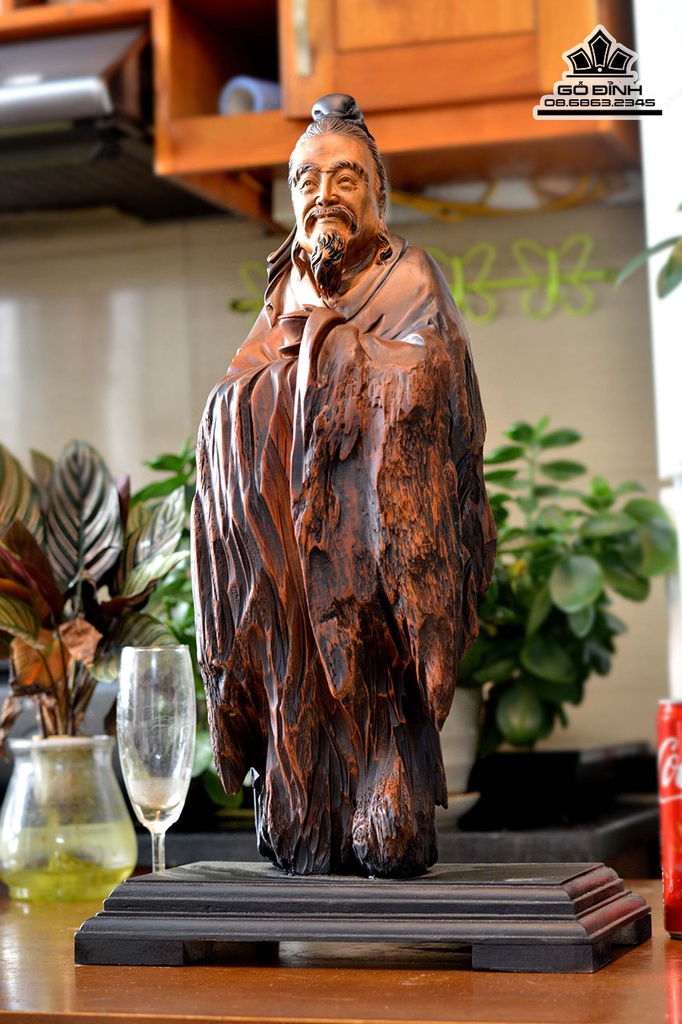Tượng Thần Trà Lục Vũ Gỗ Bách Xanh Cao 51 Ngang 18 Sâu 15 (cm) 3