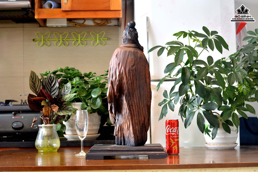 Tượng Thần Trà Lục Vũ Gỗ Bách Xanh Cao 51 Ngang 18 Sâu 15 (cm) 4