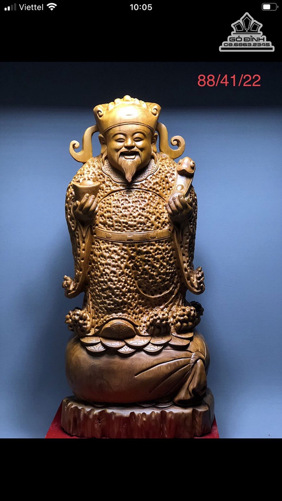 Tượng Thần Tài Gỗ Ngọc Am Cao 88 Ngang 41 Sâu 22 (cm) 4
