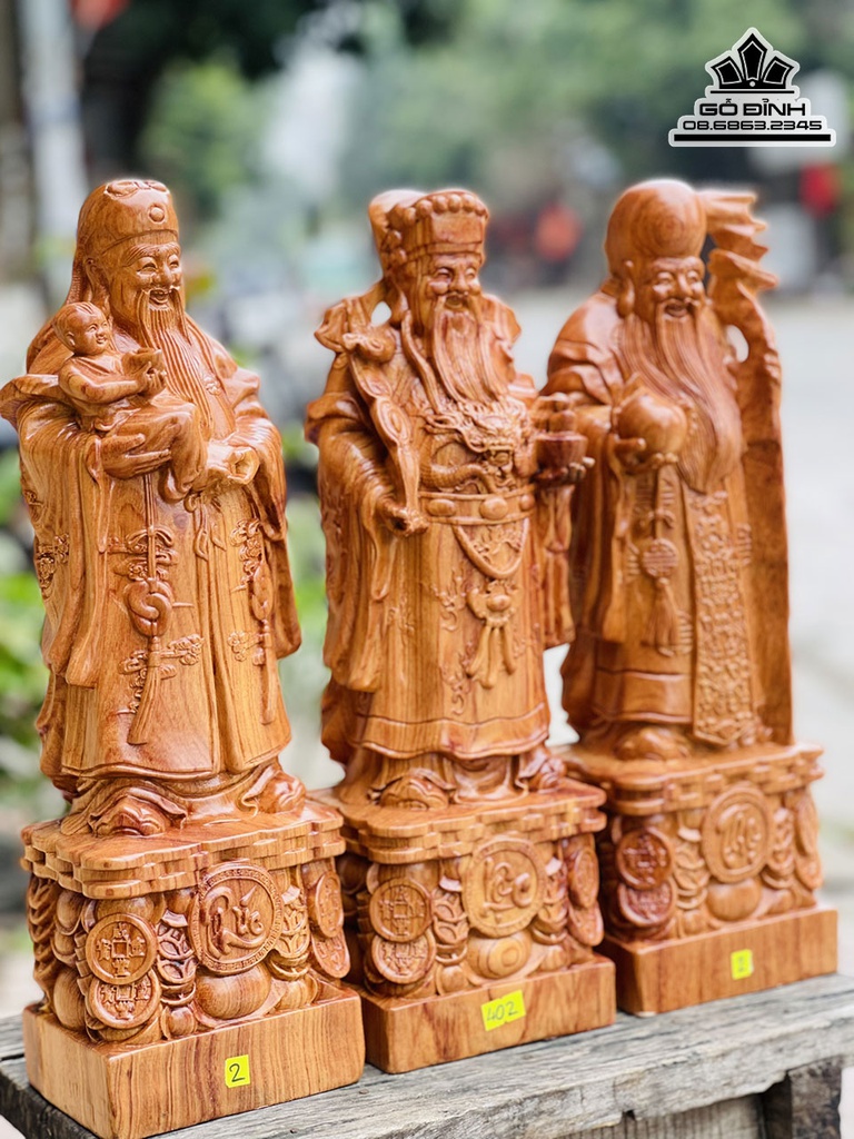 Tượng Phúc Lộc Thọ Gỗ Hương Đá Cao 40 Ngang 13 Sâu 11 (cm) 2