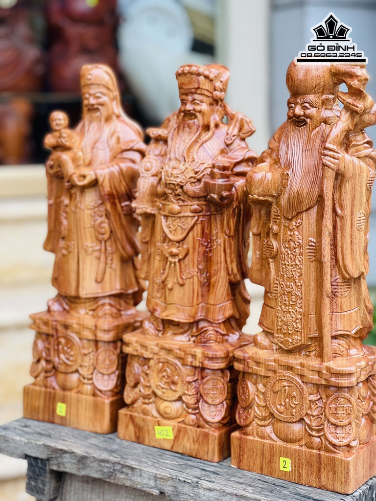 Tượng Phúc Lộc Thọ Gỗ Hương Đá Cao 40 Ngang 13 Sâu 11 (cm) 3