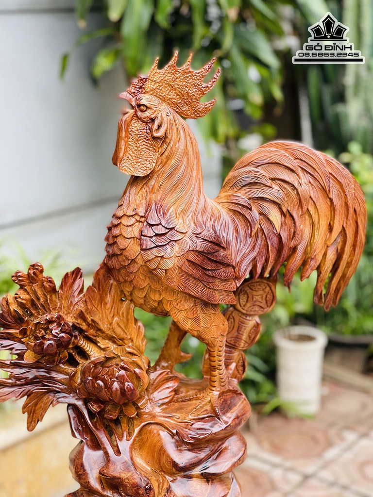 Tượng Gà Trống Gỗ Hương Cao 65 Ngang 45 Sâu 20 (cm) 2