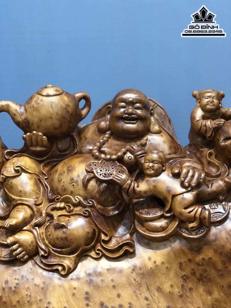 Tượng Di Lặc Tam Phúc Gỗ Ngọc Am Liền Khối Cao 58 Ngang 65 Sâu 35 Cả Kỷ 68 (cm) 1