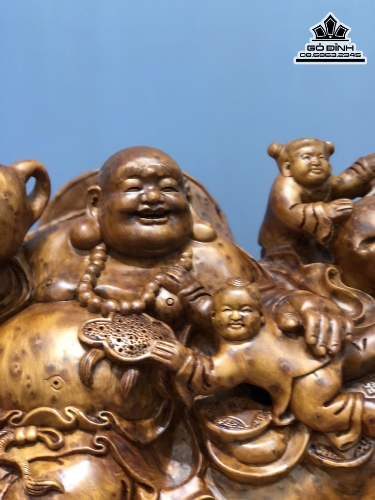 Tượng Di Lặc Tam Phúc Gỗ Ngọc Am Liền Khối Cao 58 Ngang 65 Sâu 35 Cả Kỷ 68 (cm) 3