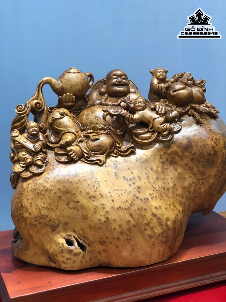 Tượng Di Lặc Tam Phúc Gỗ Ngọc Am Liền Khối Cao 58 Ngang 65 Sâu 35 Cả Kỷ 68 (cm) 4