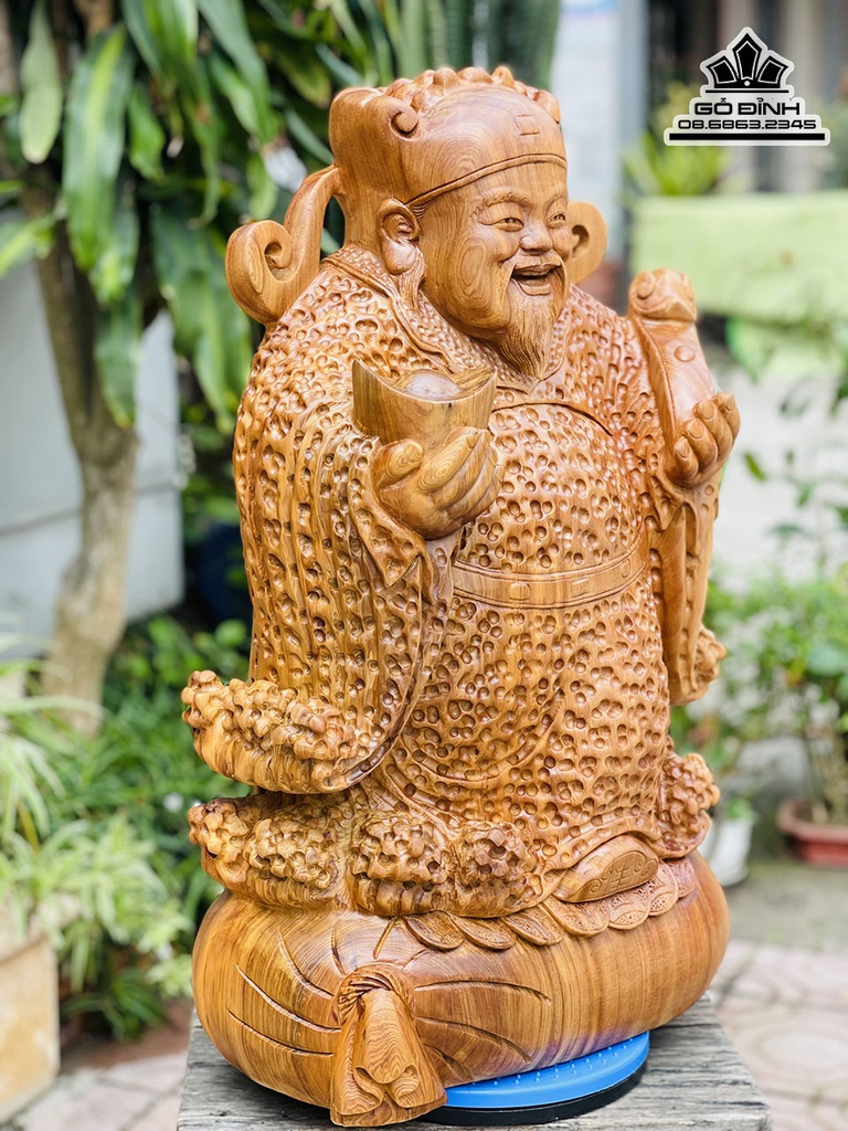 Tượng Thần Tài Gỗ Ngọc Am Cao 67 Ngang 40 Sâu 21 (cm) 3