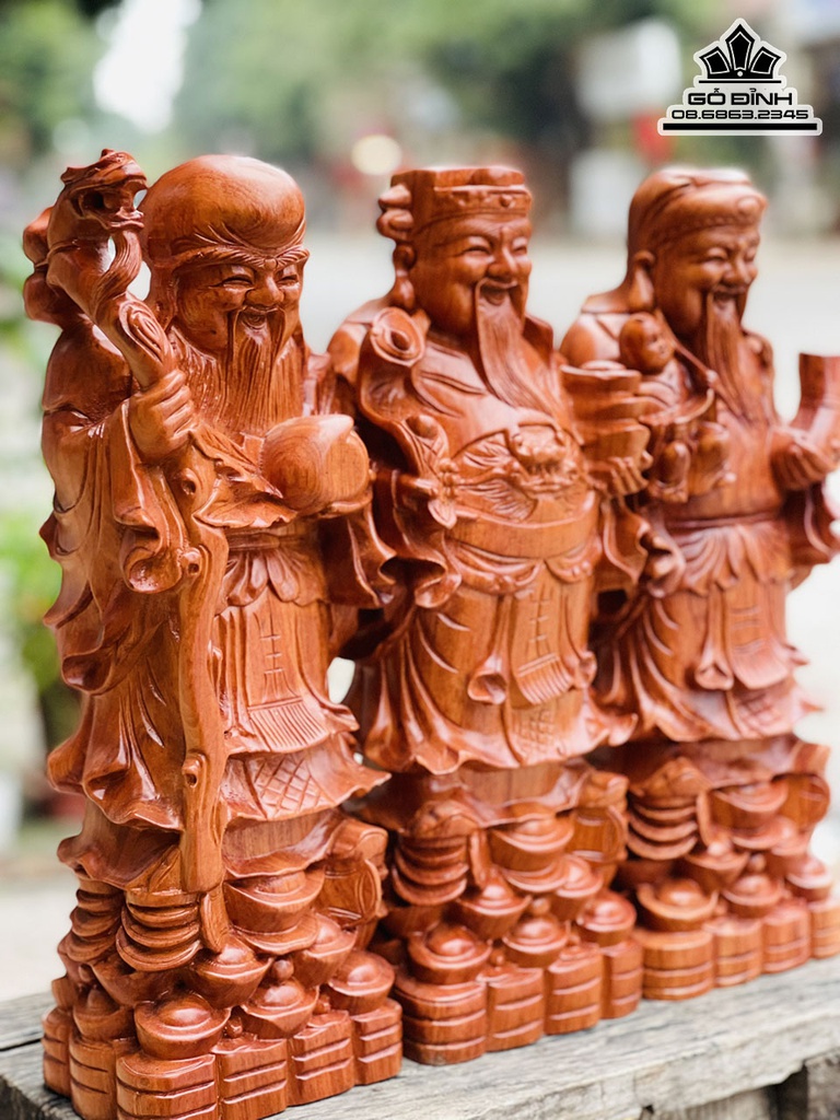 Tượng Phúc Lộc Thọ Gỗ Hương Cao 40 Ngang 14 Sâu 11 (cm) 3