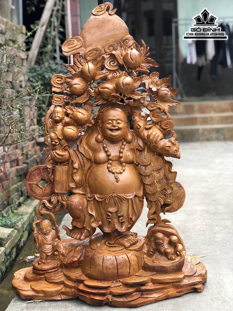 Tượng Phật Di Lặc Gỗ Hương Cao 106 Ngang 70 Sâu 30 (cm) 2