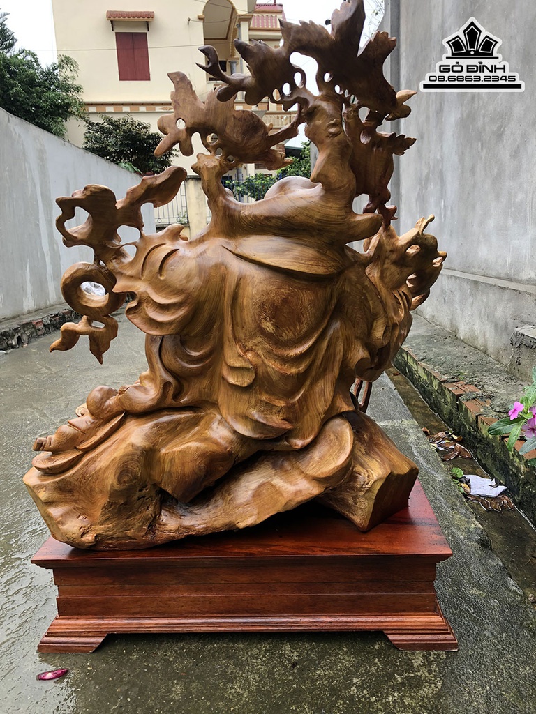 Tượng Phật Di Lặc Nhị Phúc Vác Cành Đào Gỗ Hương Cao 89 Ngang 70 Sâu 35 (cm) 1