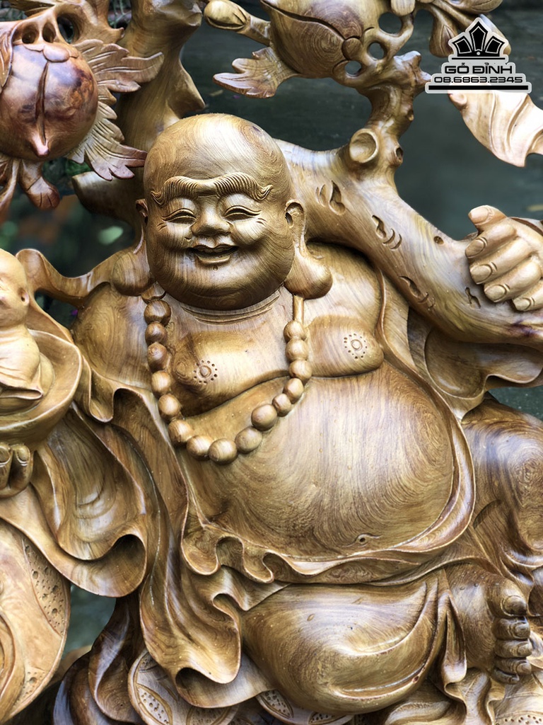 Tượng Phật Di Lặc Nhị Phúc Vác Cành Đào Gỗ Hương Cao 89 Ngang 70 Sâu 35 (cm) 3