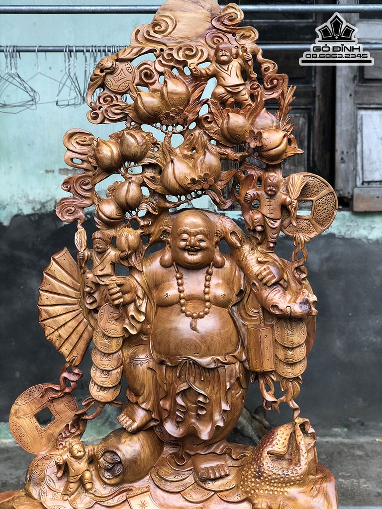 Tượng Phật Di Lặc Vác Cành Đào Gỗ Hương Cao 150 Ngang 93 Sâu 36 (cm) 2