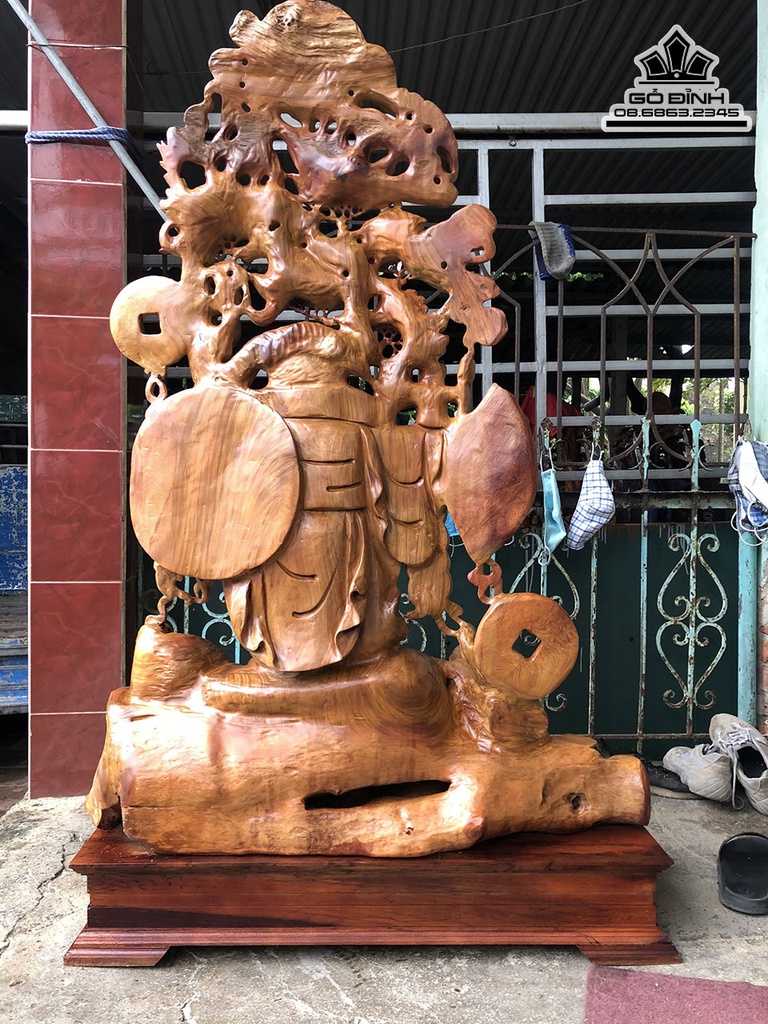 Tượng Phật Di Lặc Vác Cành Đào Gỗ Hương Cao 150 Ngang 93 Sâu 36 (cm) 3