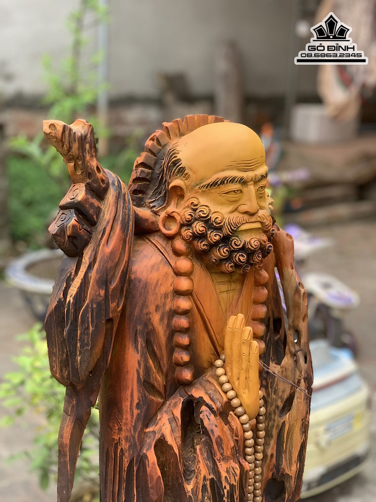 Tượng Đạt Ma Sư Tổ Gỗ Lũa Dổi Cao 80 Ngang 31 Sâu 19 (cm) 0