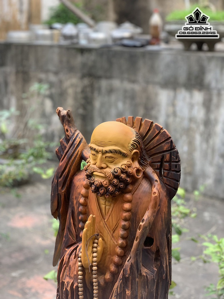 Tượng Đạt Ma Sư Tổ Gỗ Lũa Dổi Cao 80 Ngang 31 Sâu 19 (cm) 1