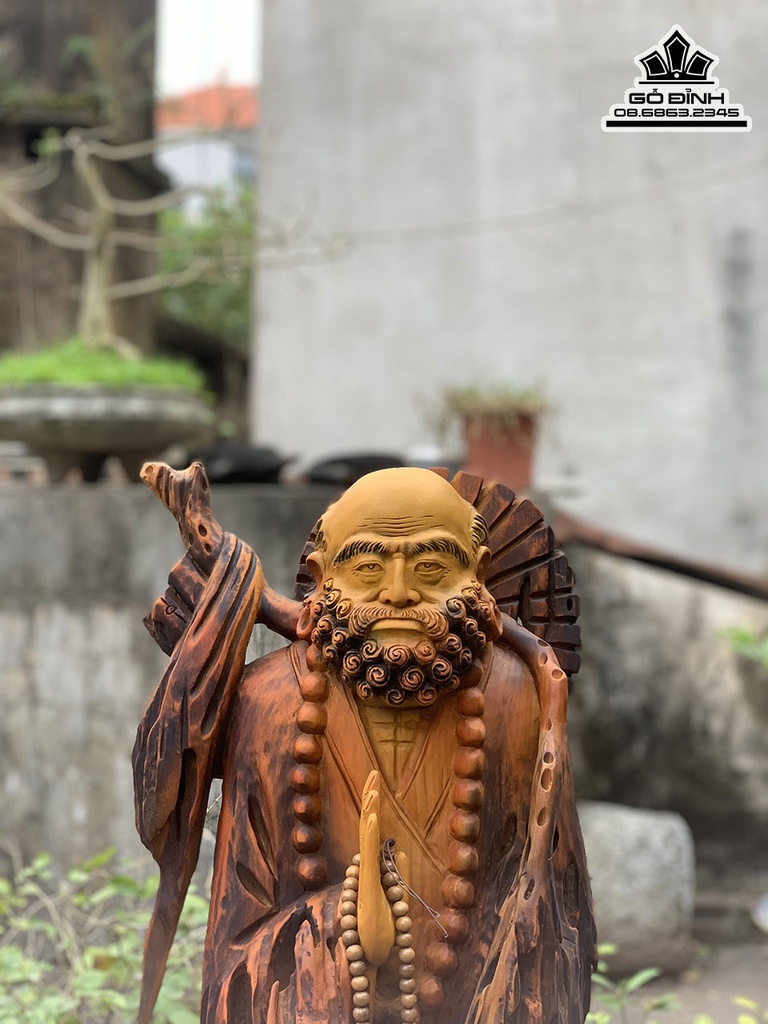 Tượng Đạt Ma Sư Tổ Gỗ Lũa Dổi Cao 80 Ngang 31 Sâu 19 (cm) 2
